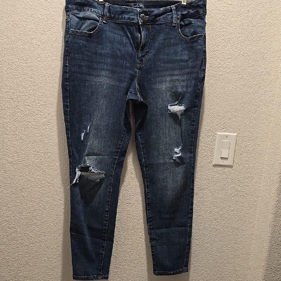 Maurices Denim - Maurices Distressed Skinny Jeans Denim Flex Mid Rise Ripped Dark Wash Edgy Boho
